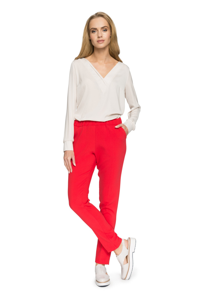 Spodnie Damskie - Eleganckie Klasyczne - czerwone